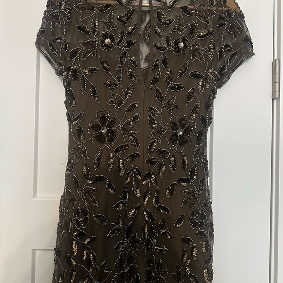 Adrianna Papell Taupe Sequin Embellished Maxi Gown - Picture 11 of 15